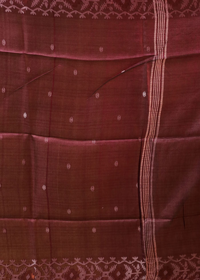 Purple Handloom Tussar Pure Silk Saree With Blouse Piece