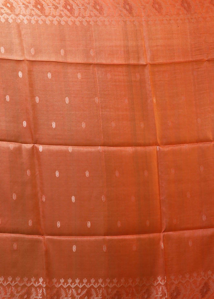 Orange Handloom Tussar Pure Silk Saree With Blouse Piece