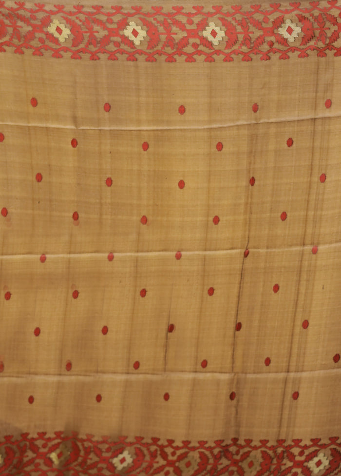 Green Handloom Tussar Pure Silk Saree With Blouse Piece