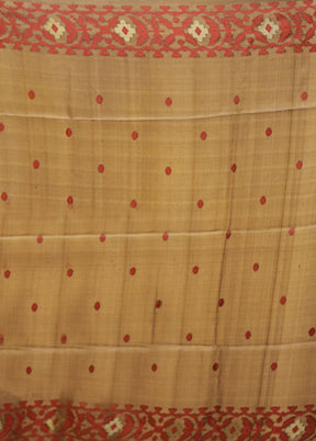 Green Handloom Tussar Pure Silk Saree With Blouse Piece