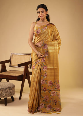 Yellow Tussar Silk Saree With Blouse Piece
