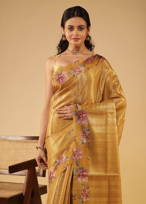 Yellow Tussar Silk Saree With Blouse Piece