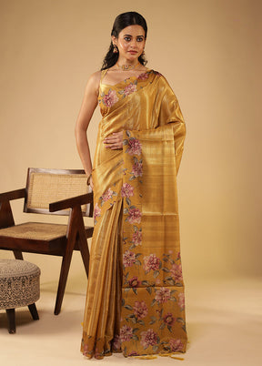 Brown Tussar Silk Saree With Blouse Piece