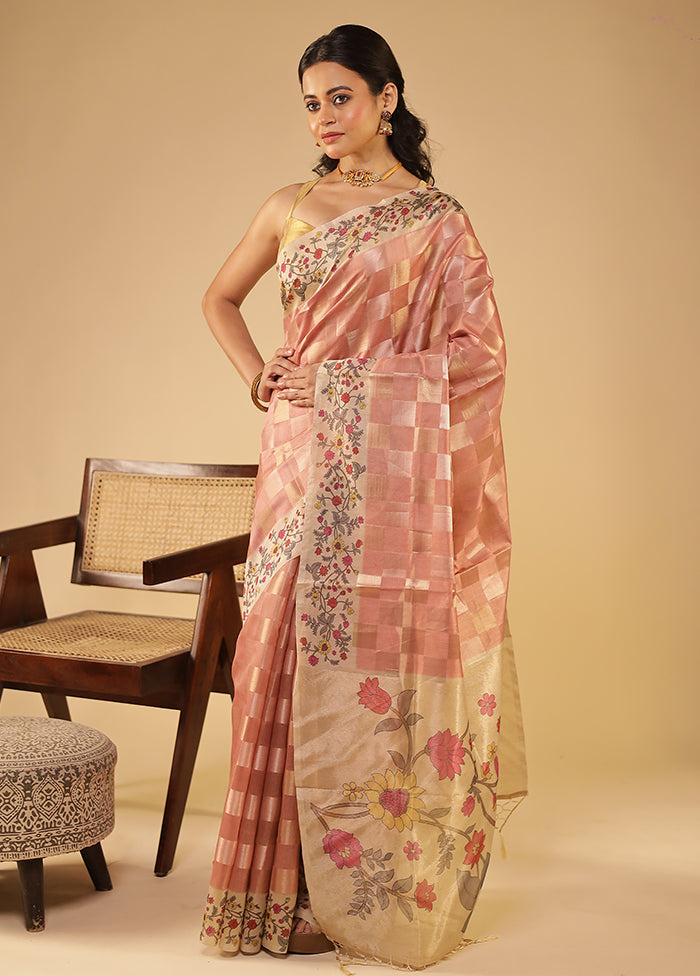 Pink Tussar Silk Saree With Blouse Piece