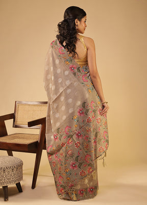 Grey Tussar Silk Saree With Blouse Piece