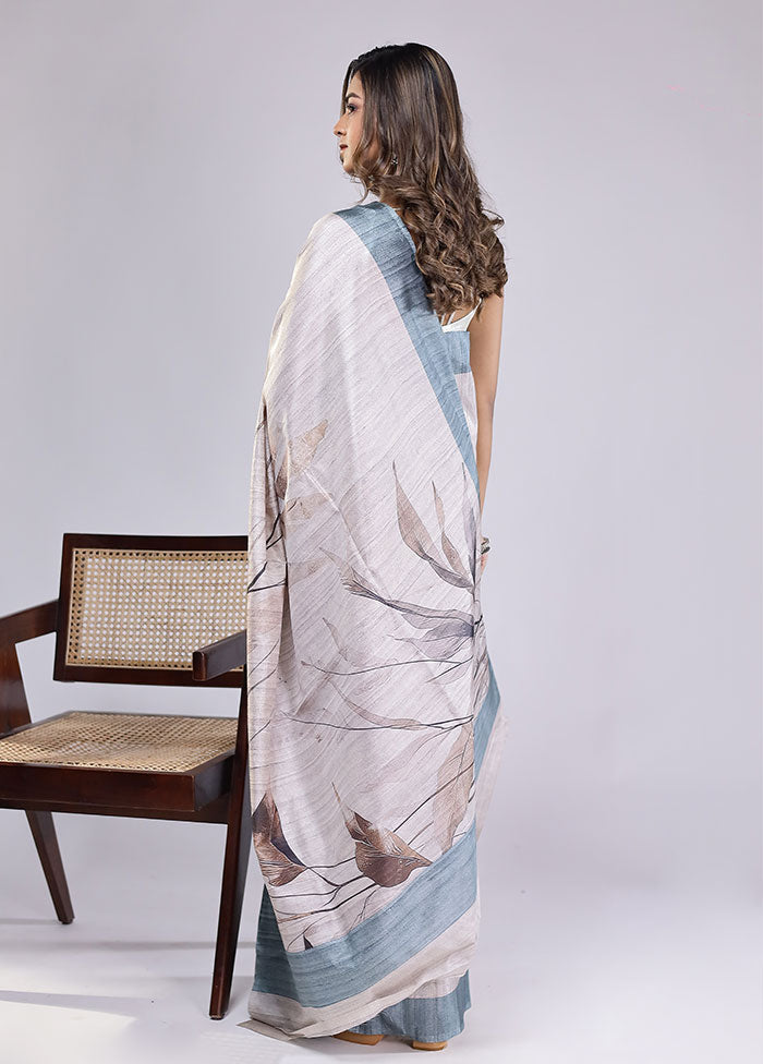 Cream Tussar Silk Saree With Blouse Piece