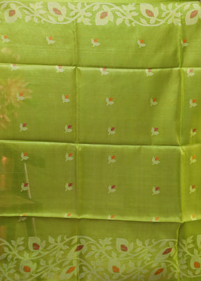 Green Handloom Tussar Pure Silk Saree With Blouse Piece