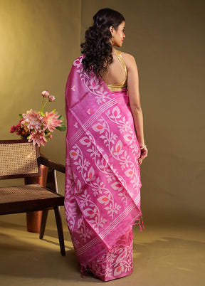 Pink Handloom Tussar Pure Silk Saree With Blouse Piece