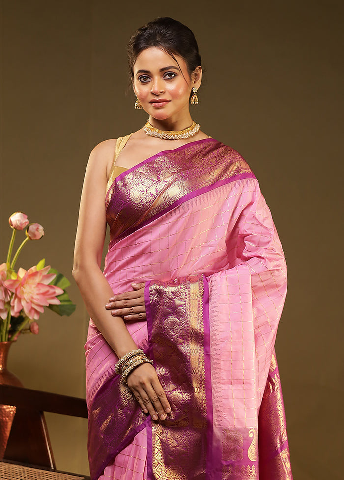 Pink Gadwal Silk Saree Without Blouse Piece