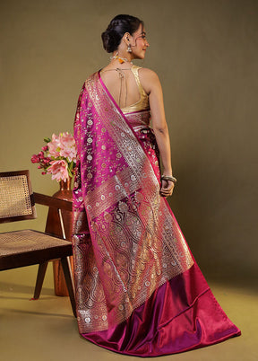 Maroon Handloom Banarasi Pure Silk Saree With Blouse Piece