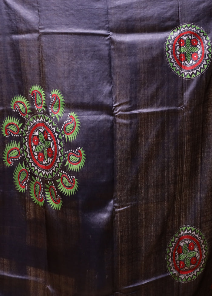 Multicolor Handloom Kantha Stitch Pure Silk Saree With Blouse Piece