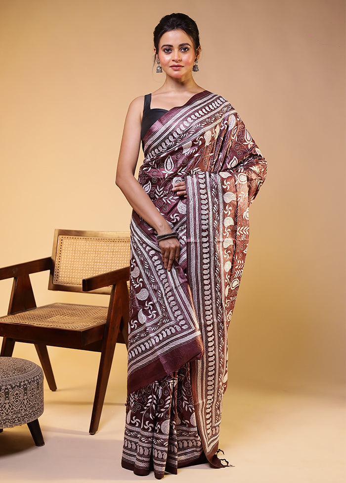 Black Handloom Kantha Stitch Pure Silk Saree With Blouse Piece