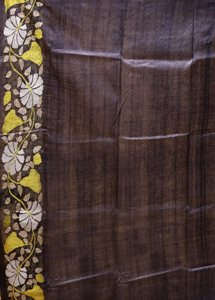 Pink Handloom Kantha Stitch Pure Silk Saree With Blouse Piece