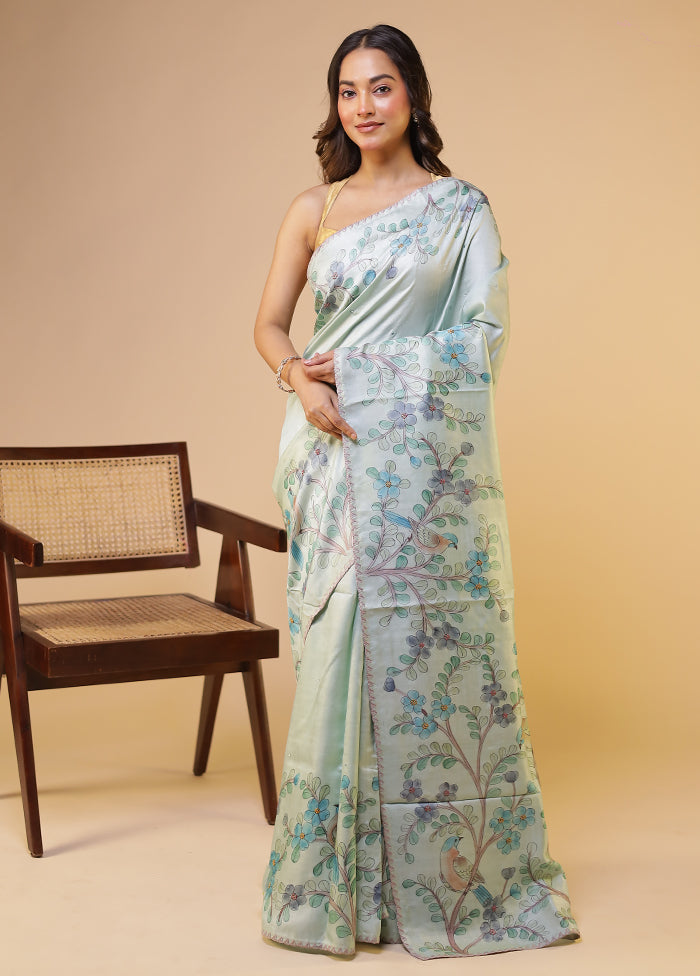 Grey Handloom Tussar Pure Silk Saree With Blouse Piece