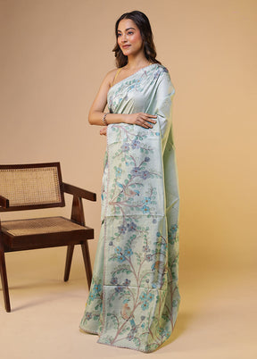 Grey Handloom Tussar Pure Silk Saree With Blouse Piece