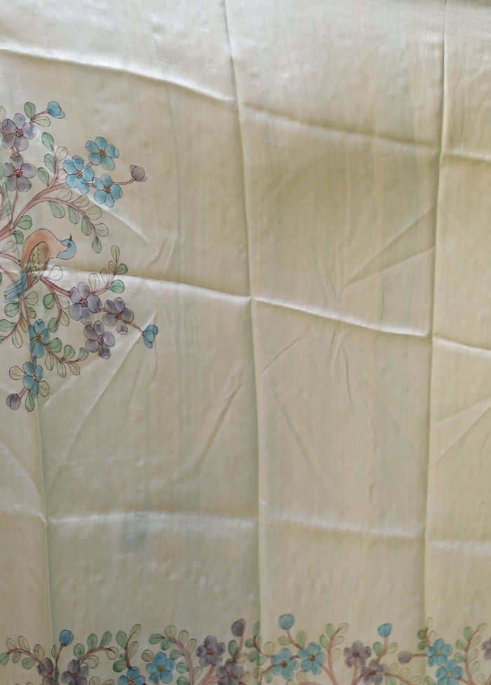 Grey Handloom Tussar Pure Silk Saree With Blouse Piece