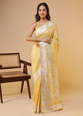 Cream Handloom Tussar Pure Silk Saree With Blouse Piece