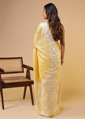 Cream Handloom Tussar Pure Silk Saree With Blouse Piece
