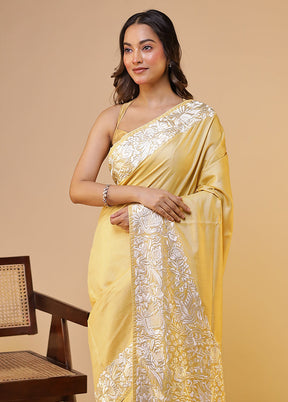 Cream Handloom Tussar Pure Silk Saree With Blouse Piece