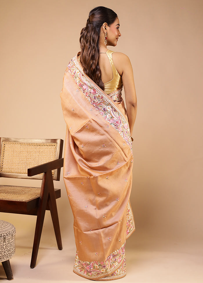 Pink Handloom Tussar Pure Silk Saree With Blouse Piece
