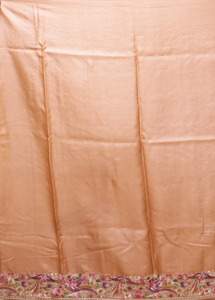 Cream Handloom Tussar Pure Silk Saree With Blouse Piece