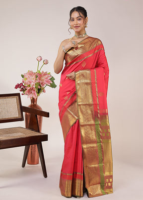 Pink Kanjivaram Silk Saree With Blouse Piece