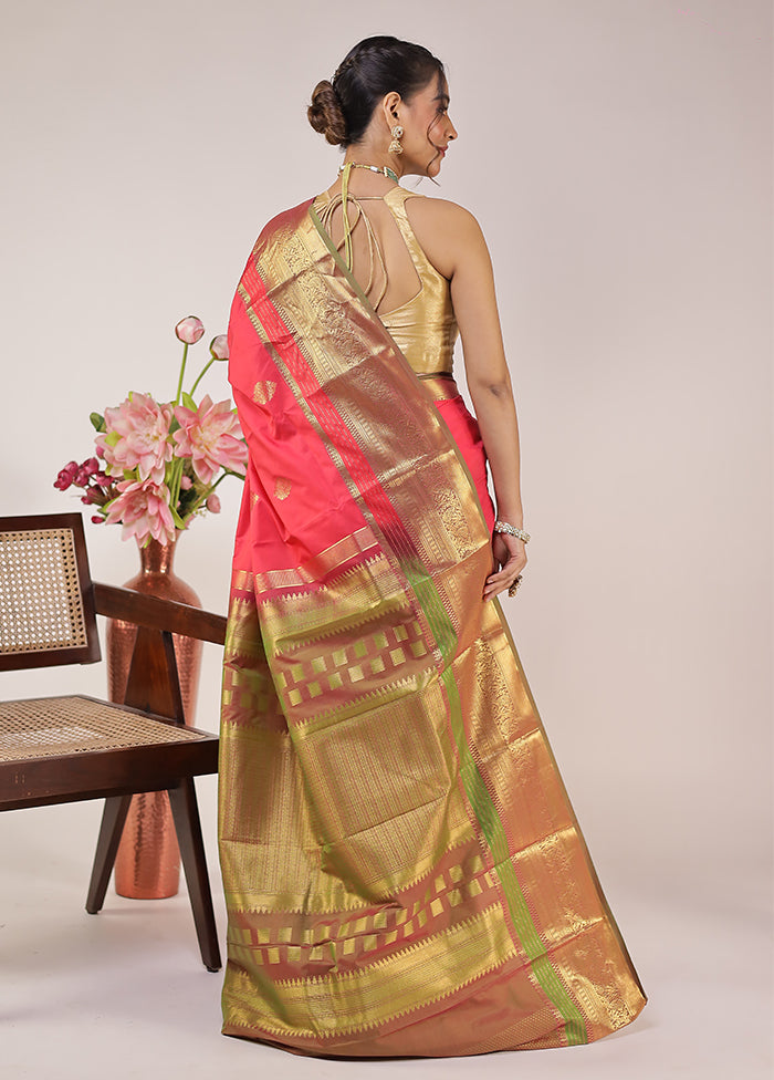 Pink Kanjivaram Silk Saree With Blouse Piece