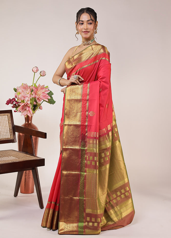 Pink Kanjivaram Silk Saree With Blouse Piece
