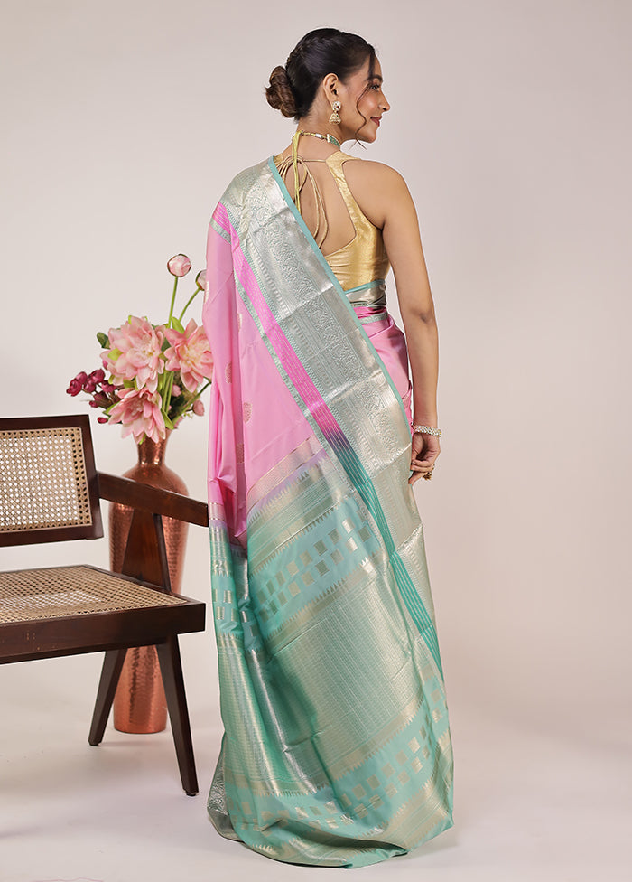 Pink Kanjivaram Silk Saree With Blouse Piece