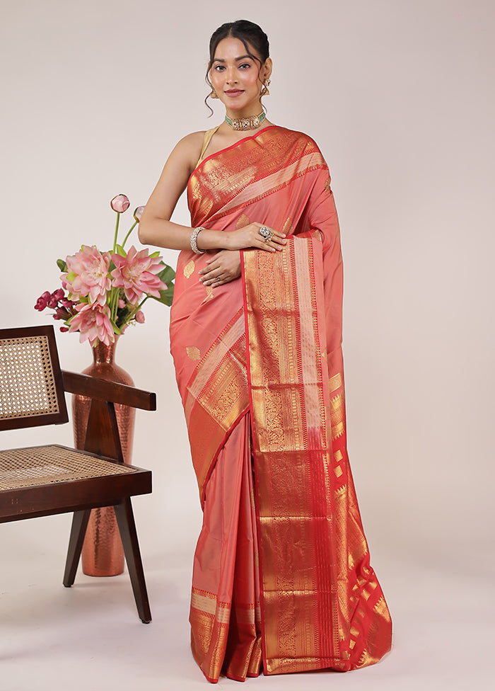 Rust Kanjivaram Silk Saree With Blouse Piece
