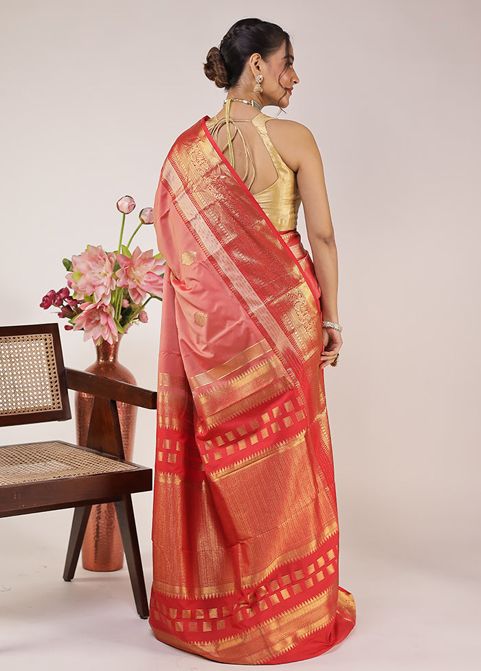 Rust Kanjivaram Silk Saree With Blouse Piece