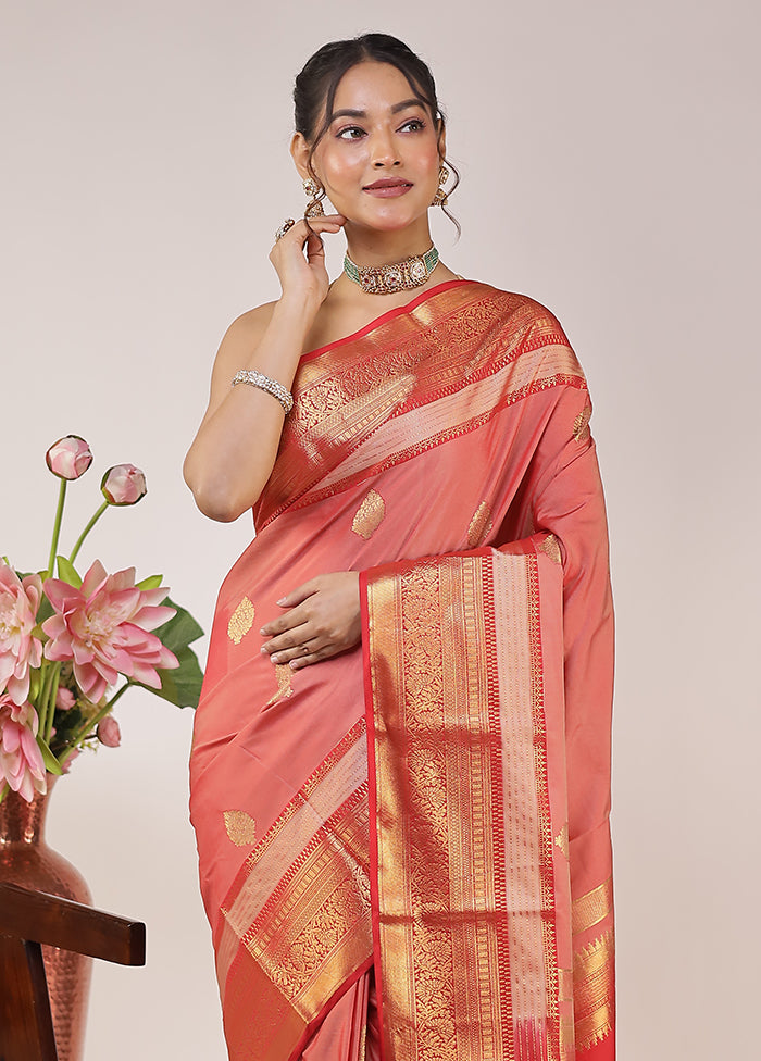 Rust Kanjivaram Silk Saree With Blouse Piece