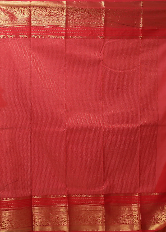 Rust Kanjivaram Silk Saree With Blouse Piece