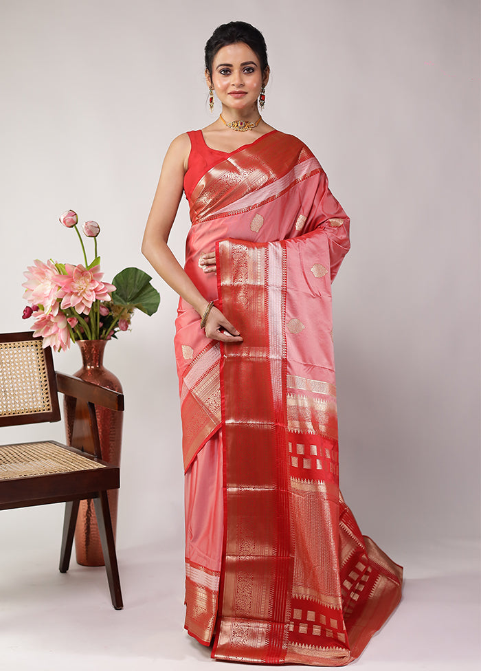 Pink Kanjivaram Silk Saree With Blouse Piece