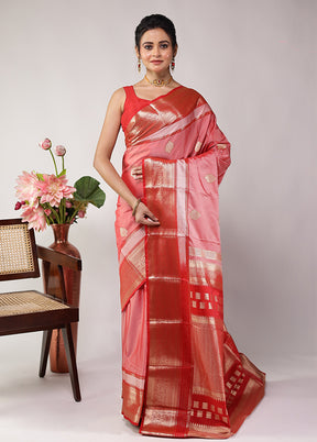 Pink Kanjivaram Silk Saree With Blouse Piece