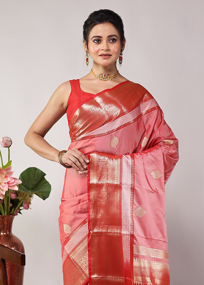 Pink Kanjivaram Silk Saree With Blouse Piece