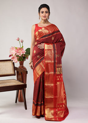 Maroon Kanjivaram Silk Saree With Blouse Piece