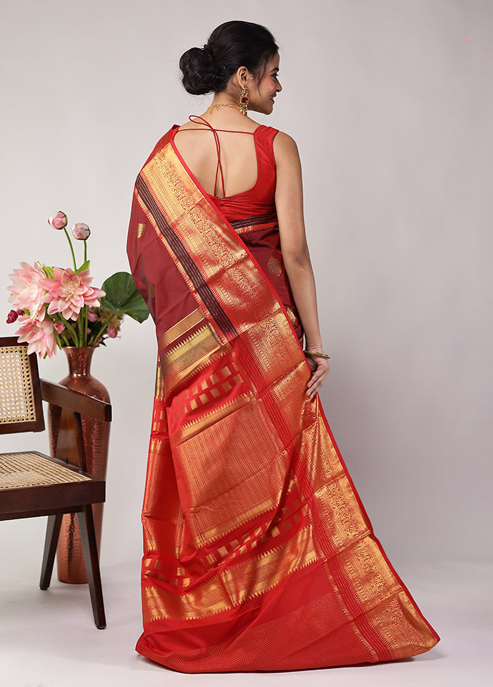 Maroon Kanjivaram Silk Saree With Blouse Piece