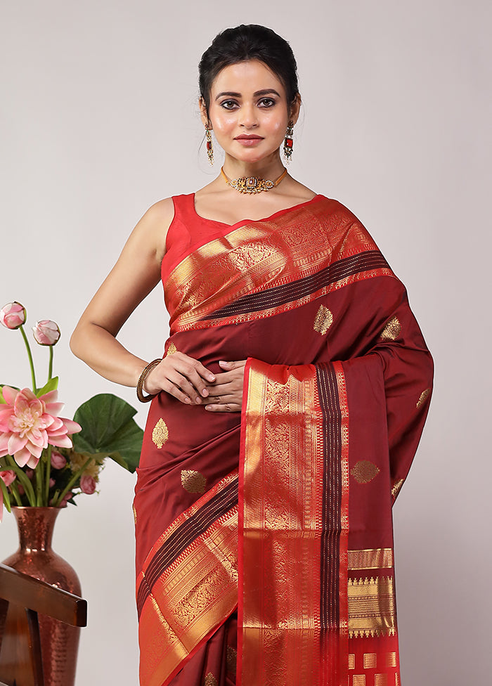Maroon Kanjivaram Silk Saree With Blouse Piece