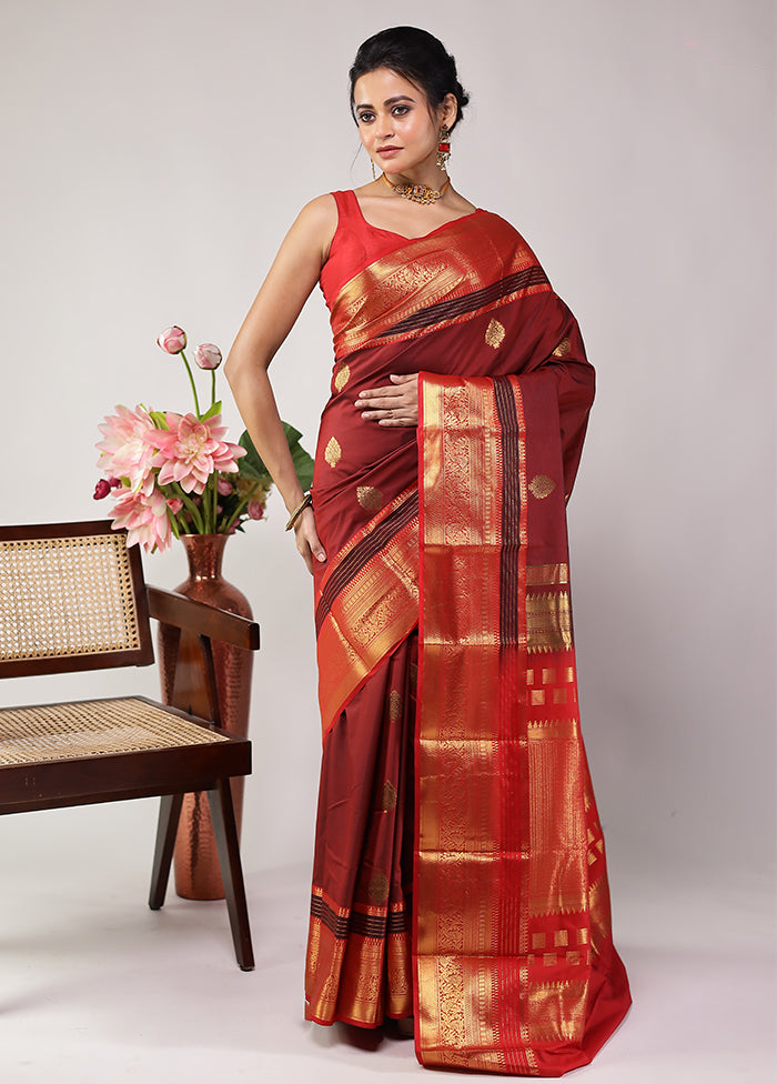 Maroon Kanjivaram Silk Saree With Blouse Piece