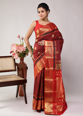 Maroon Kanjivaram Silk Saree With Blouse Piece