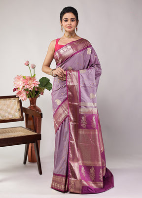 Purple Kanjivaram Silk Saree With Blouse Piece