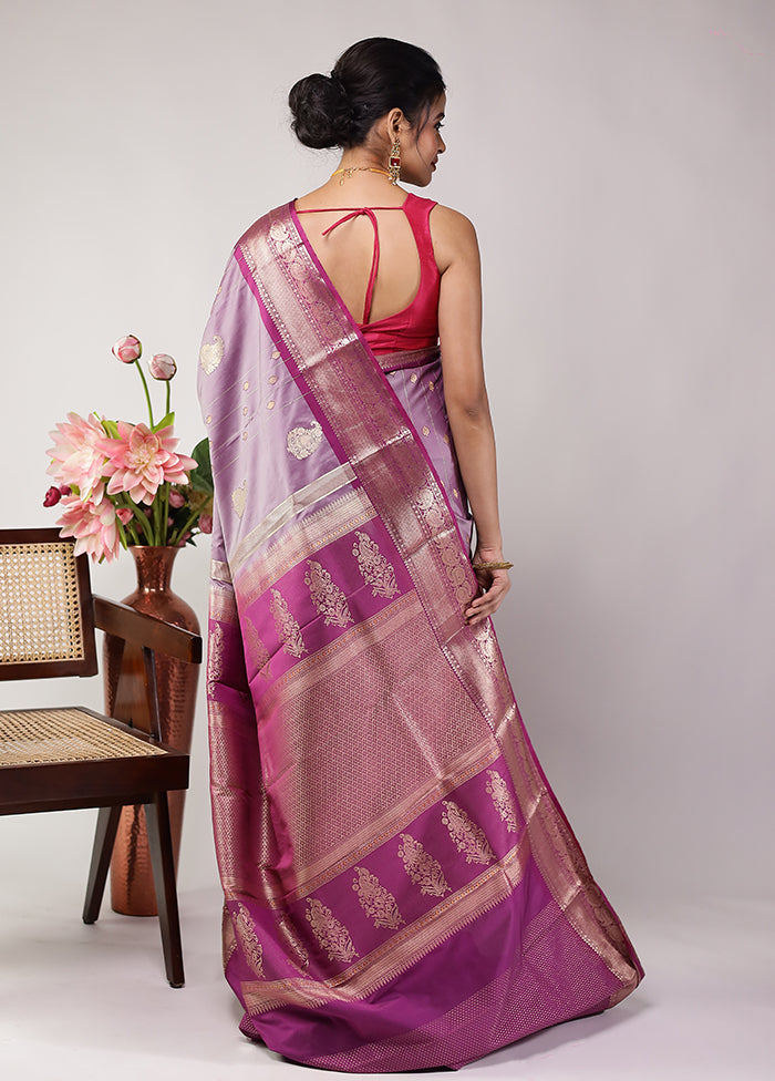 Purple Kanjivaram Silk Saree With Blouse Piece