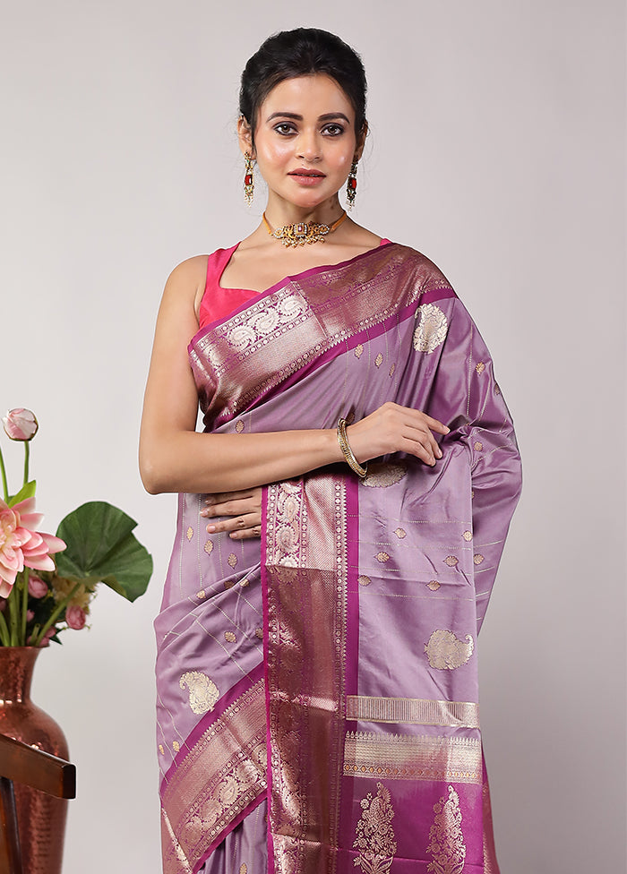 Purple Kanjivaram Silk Saree With Blouse Piece