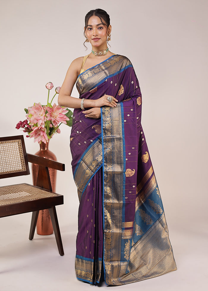 Purple Kanjivaram Silk Saree With Blouse Piece