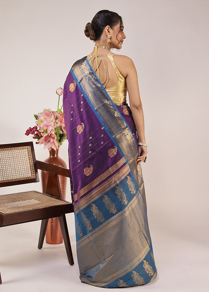 Purple Kanjivaram Silk Saree With Blouse Piece