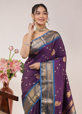 Purple Kanjivaram Silk Saree With Blouse Piece