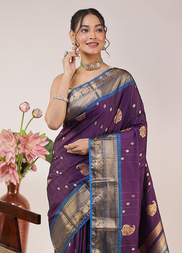Purple Kanjivaram Silk Saree With Blouse Piece