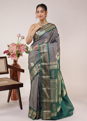 Grey Kanjivaram Silk Saree With Blouse Piece