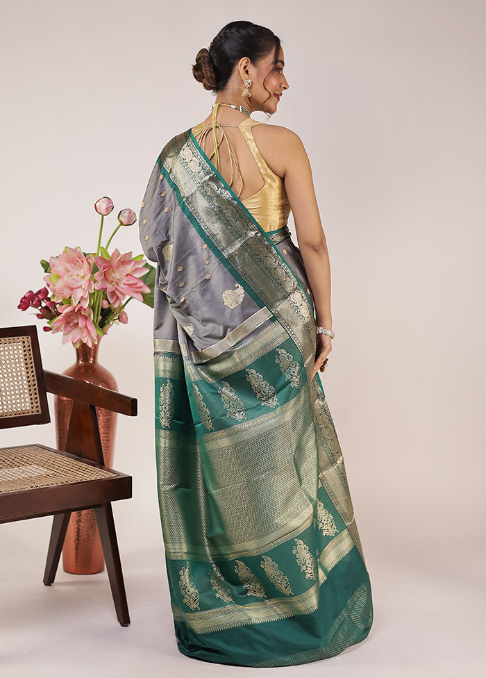 Grey Kanjivaram Silk Saree With Blouse Piece